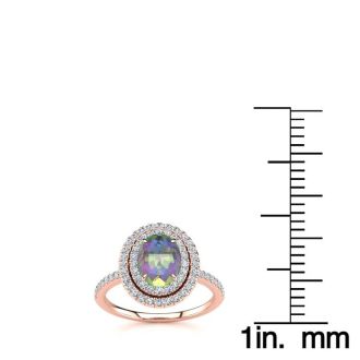 1 3/4 Carat Oval Shape Mystic Topaz and Double Halo Diamond Ring In 14 Karat Rose Gold