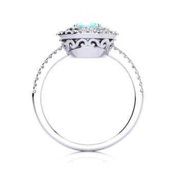 Aquamarine Ring: Aquamarine Jewelry: 1 1/2 Carat Oval Shape Aquamarine and Double Halo Diamond Ring In 14 Karat White Gold