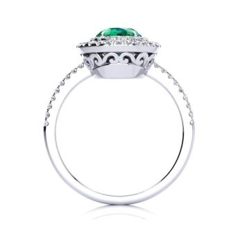 1 1/2 Carat Oval Shape Emerald and Double Halo Diamond Ring In 14 Karat White Gold