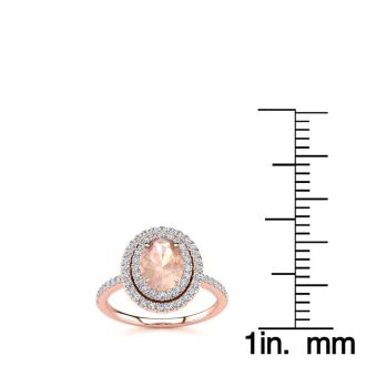 1-1/2 Carat Oval Shape Morganite and Double Halo Diamond Ring In 14 Karat Rose Gold