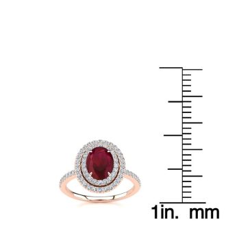 2 Carat Oval Shape Ruby and Double Halo Diamond Ring In 14 Karat Rose Gold