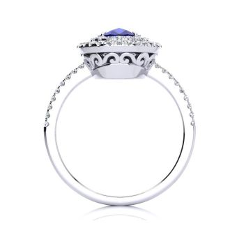 2 Carat Oval Shape Sapphire and Double Halo Diamond Ring In 14 Karat White Gold