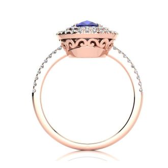 2 Carat Oval Shape Sapphire and Double Halo Diamond Ring In 14 Karat Rose Gold