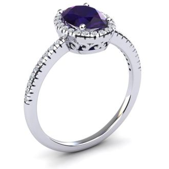 1 1/4 Carat Oval Shape Amethyst and Halo Diamond Ring In 14 Karat White Gold