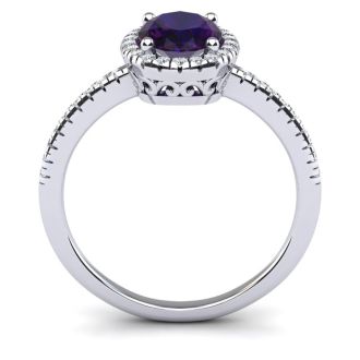 1 1/4 Carat Oval Shape Amethyst and Halo Diamond Ring In 14 Karat White Gold