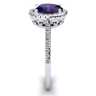 1 1/4 Carat Oval Shape Amethyst and Halo Diamond Ring In 14 Karat White Gold