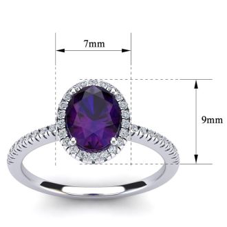 1 1/4 Carat Oval Shape Amethyst and Halo Diamond Ring In 14 Karat White Gold