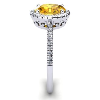 1 1/4 Carat Oval Shape Citrine and Halo Diamond Ring In 14 Karat White Gold