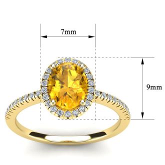 1 1/4 Carat Oval Shape Citrine and Halo Diamond Ring In 14 Karat Yellow Gold