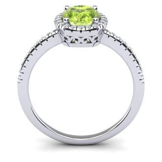 1 1/2 Carat Oval Shape Peridot and Halo Diamond Ring In 14 Karat White Gold