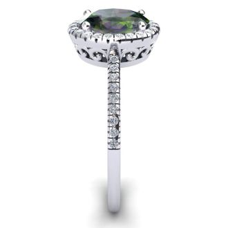 1-3/4 Carat Oval Shape Mystic Topaz Ring With Diamond Halo In 14 Karat White Gold