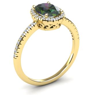 1-3/4 Carat Oval Shape Mystic Topaz Ring With Diamond Halo In 14 Karat Yellow Gold