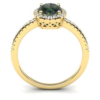 1-3/4 Carat Oval Shape Mystic Topaz Ring With Diamond Halo In 14 Karat Yellow Gold