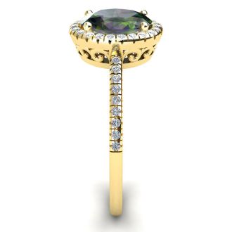 1-3/4 Carat Oval Shape Mystic Topaz Ring With Diamond Halo In 14 Karat Yellow Gold