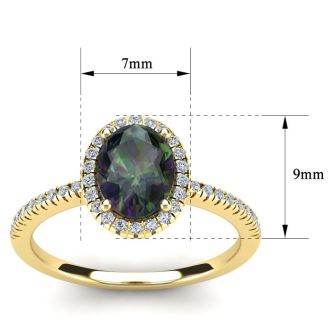 1-3/4 Carat Oval Shape Mystic Topaz Ring With Diamond Halo In 14 Karat Yellow Gold