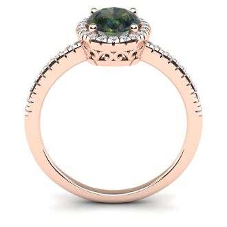 1-3/4 Carat Oval Shape Mystic Topaz Ring With Diamond Halo In 14 Karat Rose Gold