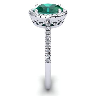 1 1/3 Carat Oval Shape Emerald and Halo Diamond Ring In 14 Karat White Gold