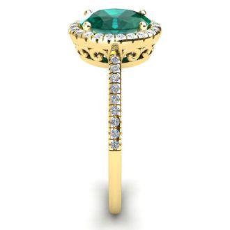 1 1/3 Carat Oval Shape Emerald and Halo Diamond Ring In 14 Karat Yellow Gold