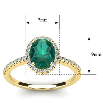 1 1/3 Carat Oval Shape Emerald and Halo Diamond Ring In 14 Karat Yellow Gold