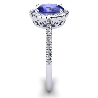 1 1/2 Carat Oval Shape Tanzanite and Halo Diamond Ring In 14 Karat White Gold