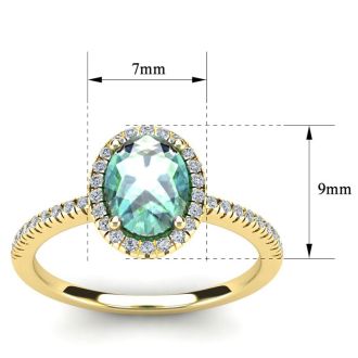 1 1/4 Carat Oval Shape Green Amethyst and Halo Diamond Ring In 14 Karat Yellow Gold