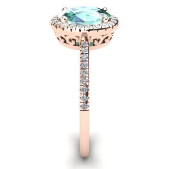 1 1/4 Carat Oval Shape Green Amethyst and Halo Diamond Ring In 14 Karat Rose Gold