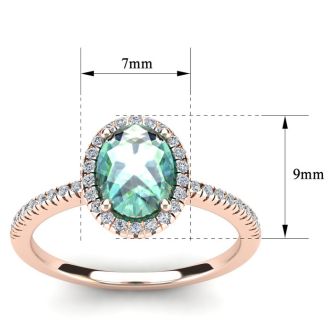 1 1/4 Carat Oval Shape Green Amethyst and Halo Diamond Ring In 14 Karat Rose Gold