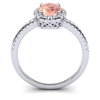 1-1/3 Carat Oval Shape Morganite and Halo Diamond Ring In 14 Karat White Gold