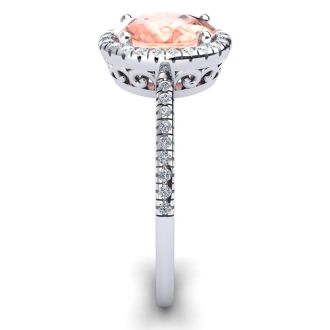 1-1/3 Carat Oval Shape Morganite and Halo Diamond Ring In 14 Karat White Gold