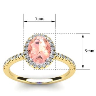 1-1/3 Carat Oval Shape Morganite and Halo Diamond Ring In 14 Karat Yellow Gold