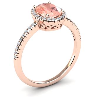 1-1/3 Carat Oval Shape Morganite and Halo Diamond Ring In 14 Karat Rose Gold