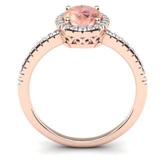 1-1/3 Carat Oval Shape Morganite and Halo Diamond Ring In 14 Karat Rose Gold