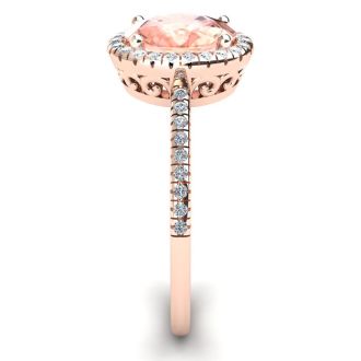 1-1/3 Carat Oval Shape Morganite and Halo Diamond Ring In 14 Karat Rose Gold