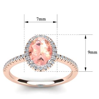 1 1/3 Carat Oval Shape Morganite and Halo Diamond Ring In 14 Karat Rose Gold
