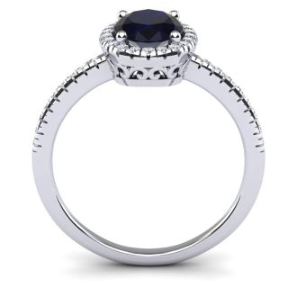 1 3/4 Carat Oval Shape Sapphire and Halo Diamond Ring In 14 Karat White Gold