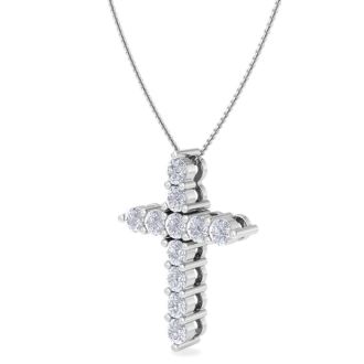 1/2 Carat Diamond Cross Necklace In 14 Karat White Gold, 18 Inches