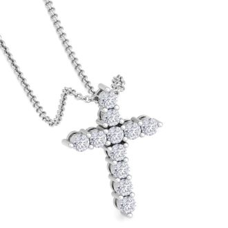 1/2 Carat Diamond Cross Necklace In 14 Karat White Gold, 18 Inches