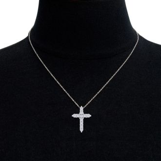 1/2 Carat Diamond Cross Necklace In 14 Karat White Gold, 18 Inches