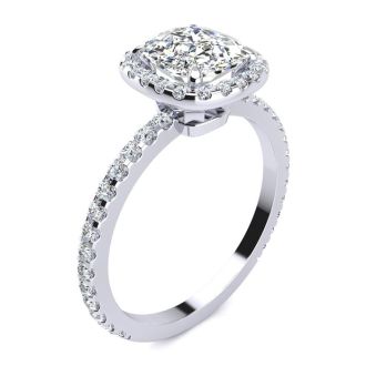 2 1/2 Carat Cushion Cut Halo Diamond Engagement Ring In 14 Karat White Gold
