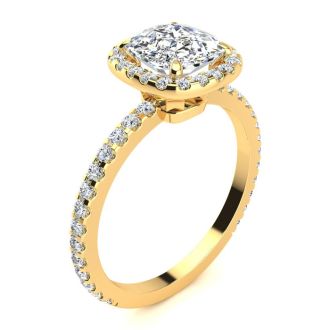 2 1/2 Carat Cushion Cut Halo Diamond Engagement Ring in 14 Karat Yellow Gold