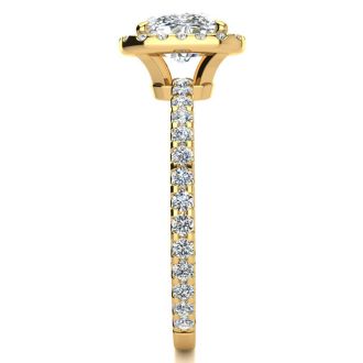 2 1/2 Carat Cushion Cut Halo Diamond Engagement Ring in 14 Karat Yellow Gold