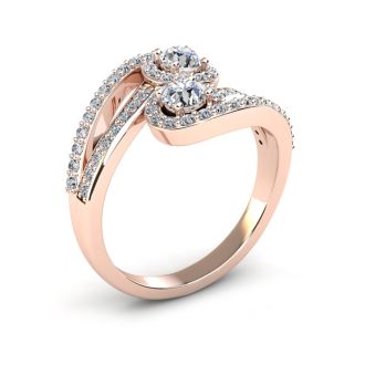 0.90 Carat Two Stone Diamond Swirl Halo Ring In 14K Rose Gold