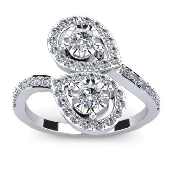 3/4 Carat Two Stone Diamond Pear-Shaped Halo Ring In 14K White Gold