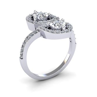 3/4 Carat Two Stone Diamond Pear-Shaped Halo Ring In 14K White Gold