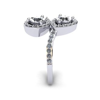 3/4 Carat Two Stone Diamond Pear-Shaped Halo Ring In 14K White Gold