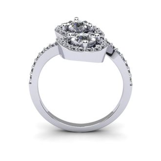 3/4 Carat Two Stone Diamond Pear-Shaped Halo Ring In 14K White Gold