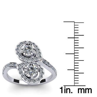 3/4 Carat Two Stone Diamond Pear-Shaped Halo Ring In 14K White Gold
