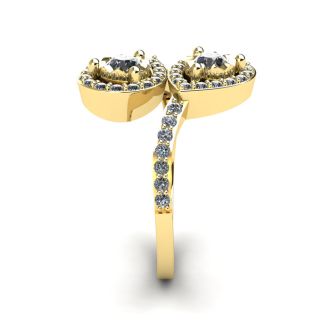 3/4 Carat Two Stone Diamond Pear-Shaped Halo Ring In 14K Yellow Gold