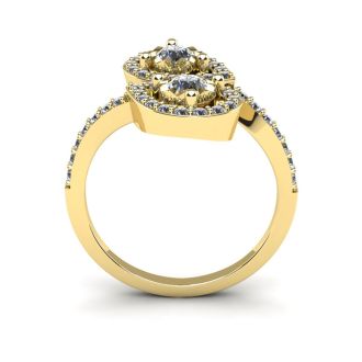 3/4 Carat Two Stone Diamond Pear-Shaped Halo Ring In 14K Yellow Gold