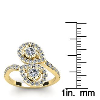 3/4 Carat Two Stone Diamond Pear-Shaped Halo Ring In 14K Yellow Gold